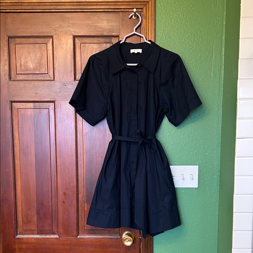 Navy Short Sleeve Button-Down Shirt Dress